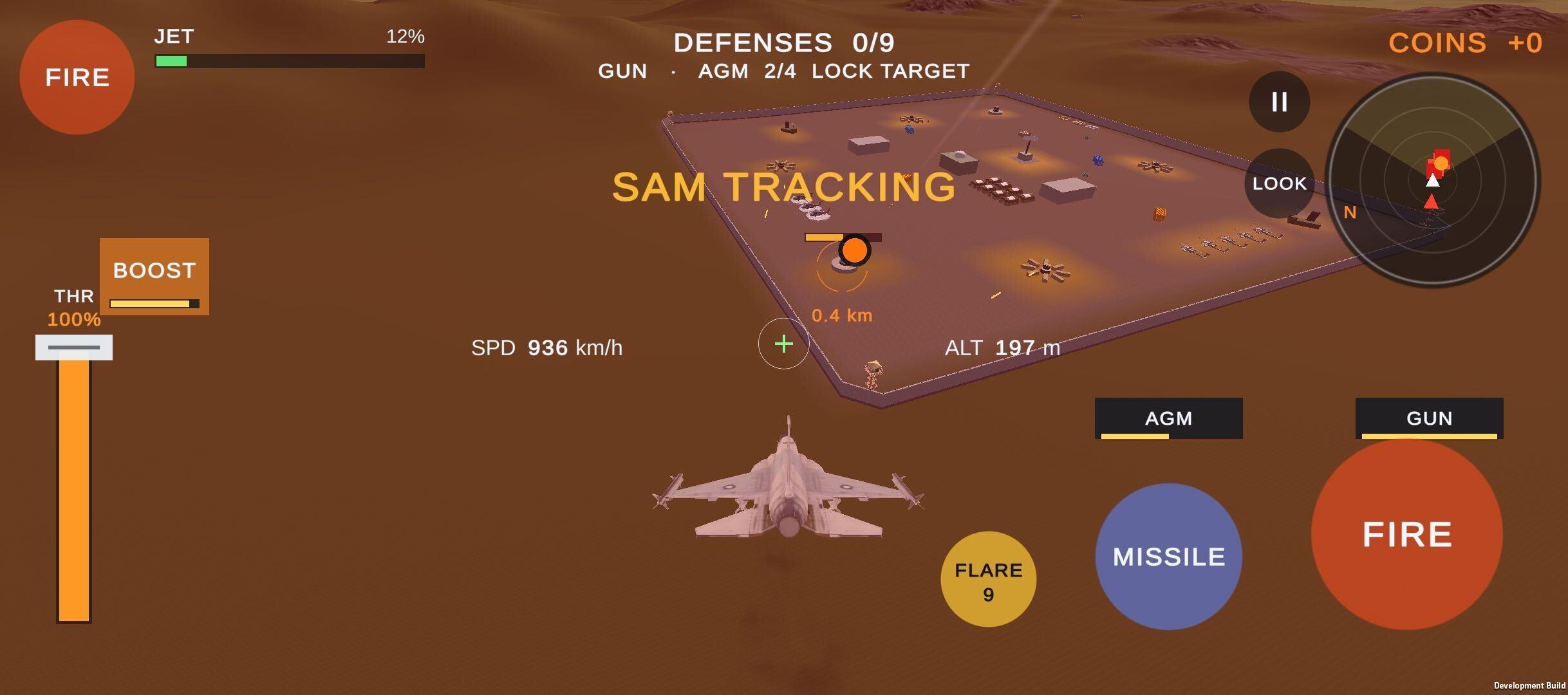Clash of Planes desert base with a surface-to-air missile tracking the jet