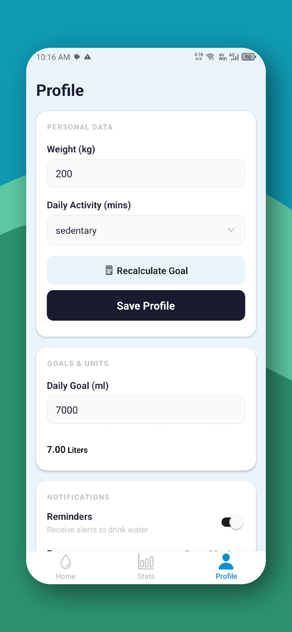 Hydro Remind settings